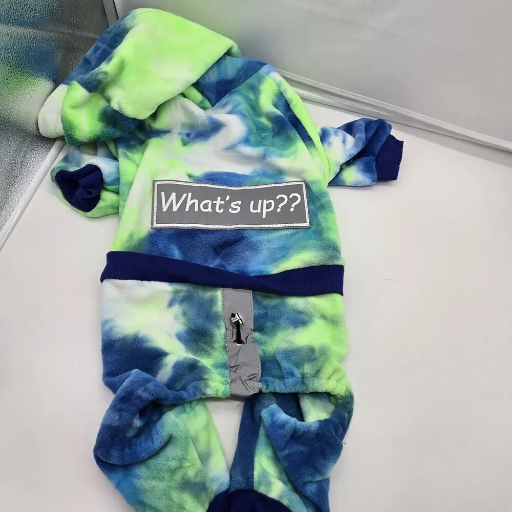 Tie Dye Dog Jumpsuit Coat Blue Green XL Fox Terrier Jack Russell Reflective NEW!